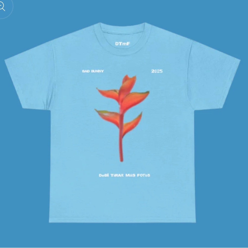 Debí Tomar Más Foyis Bad Bunny Tour- Light Blue T-Shirt with Red Floral Graphic